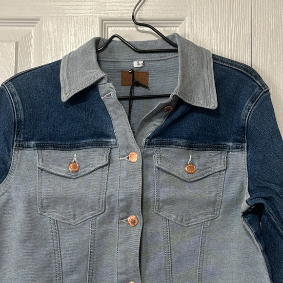 Judy Blue Color Block Button Down Long Sleeve Denim Jacket - Picture 3 of 15